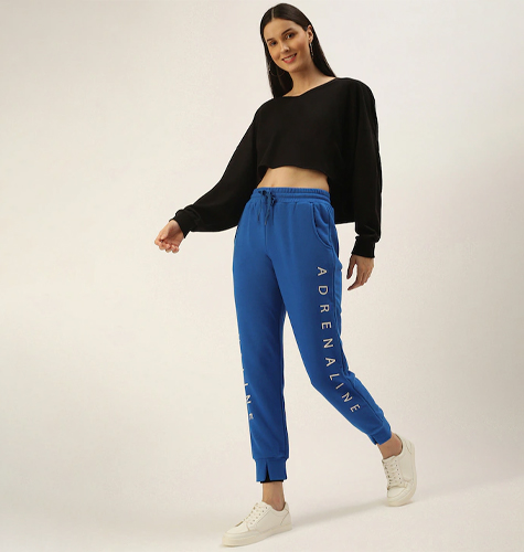 Women Blue Typography Printed Regular Fit Joggers